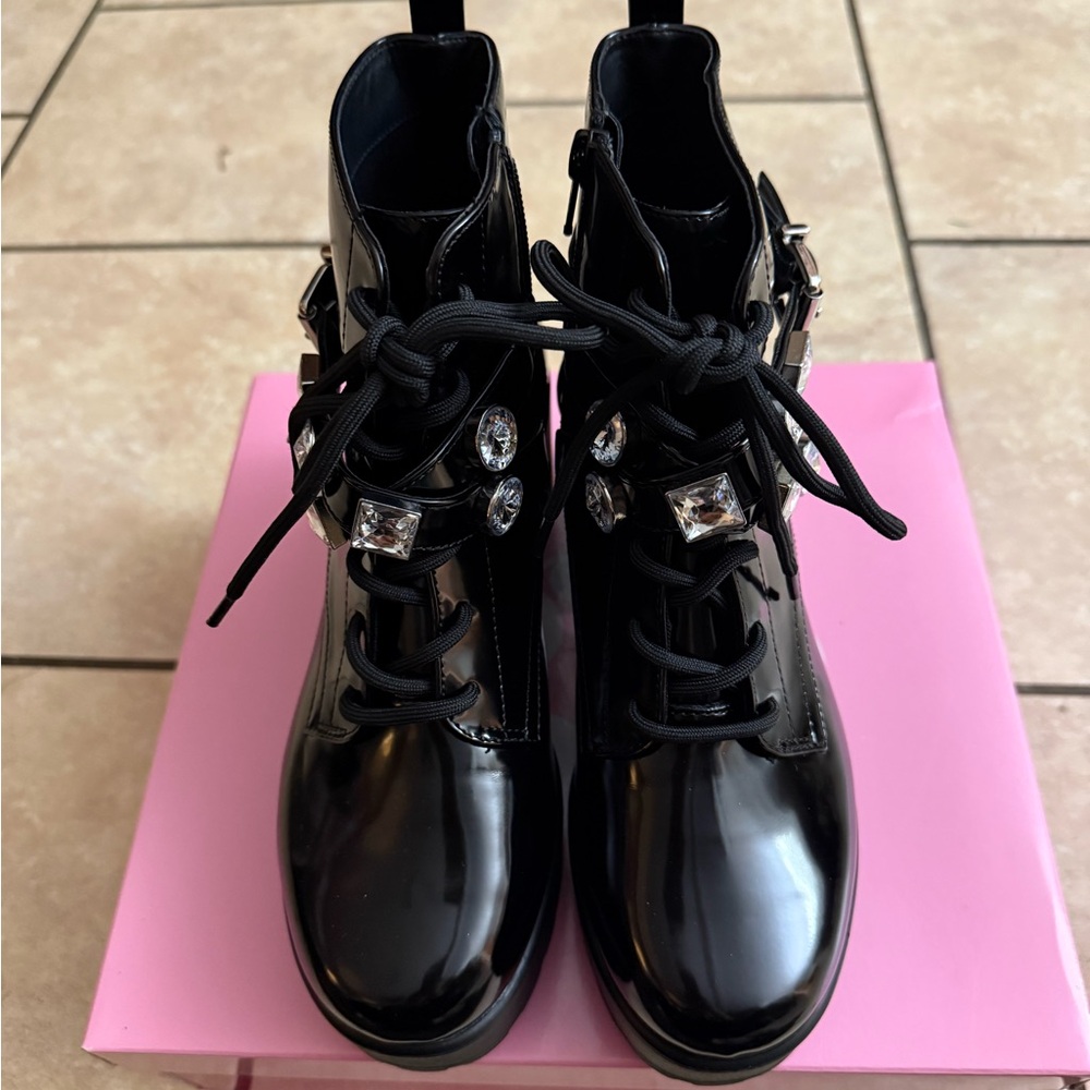 GB Girls Black Patent Leather Boots